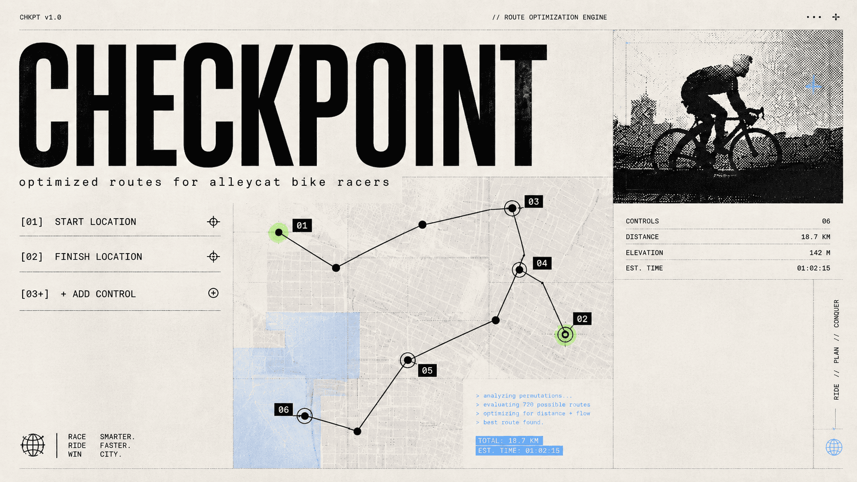 Checkpoint alleycat route planner screenshot